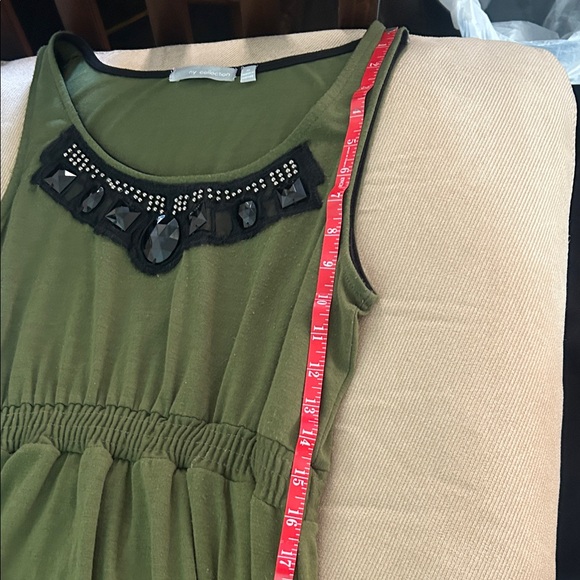 NY Collection Olive Dress with Black Fringe - Picture 6 of 7